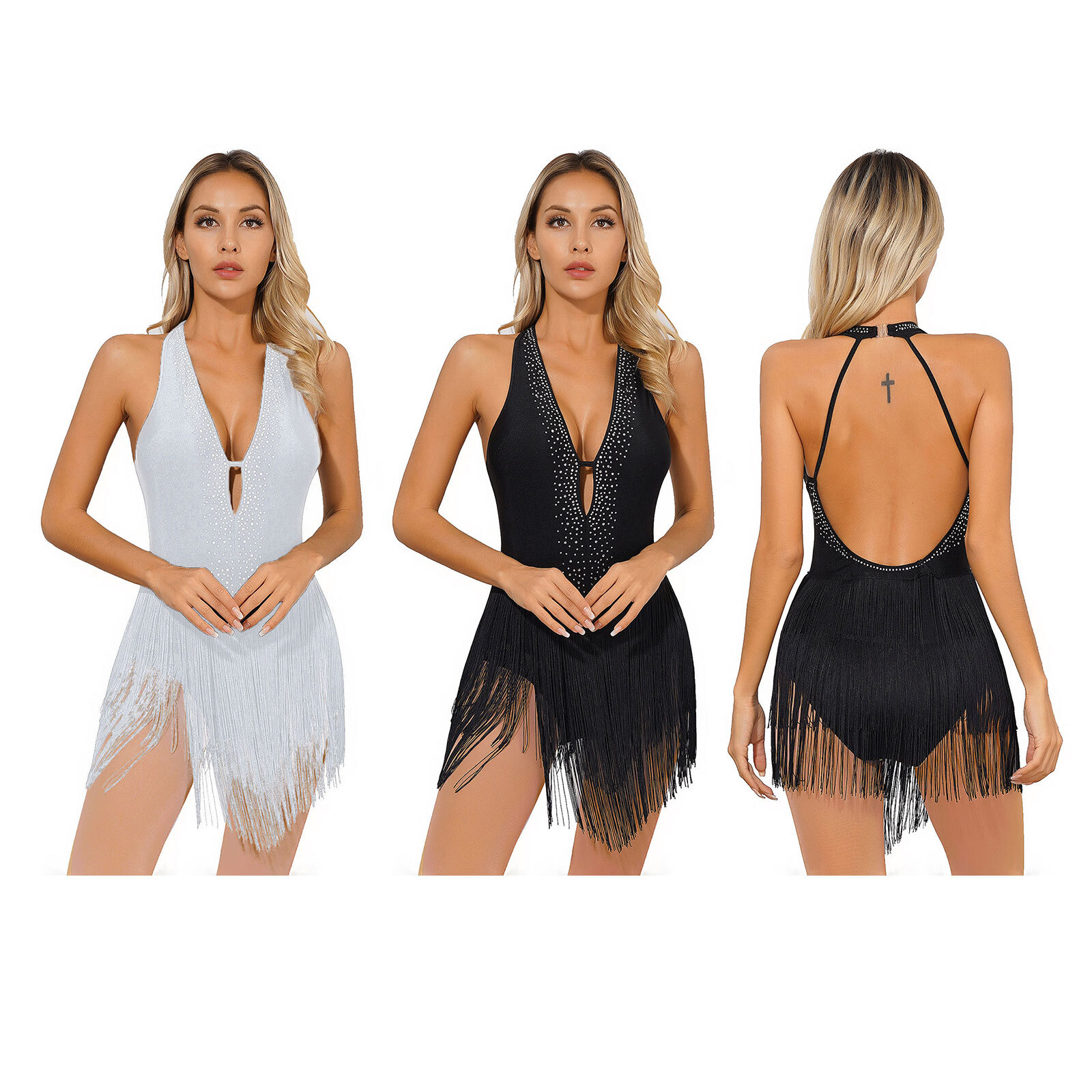 US Womens Dress Shiny Bodysuit Stage Show Unitard Performance Modern Backless