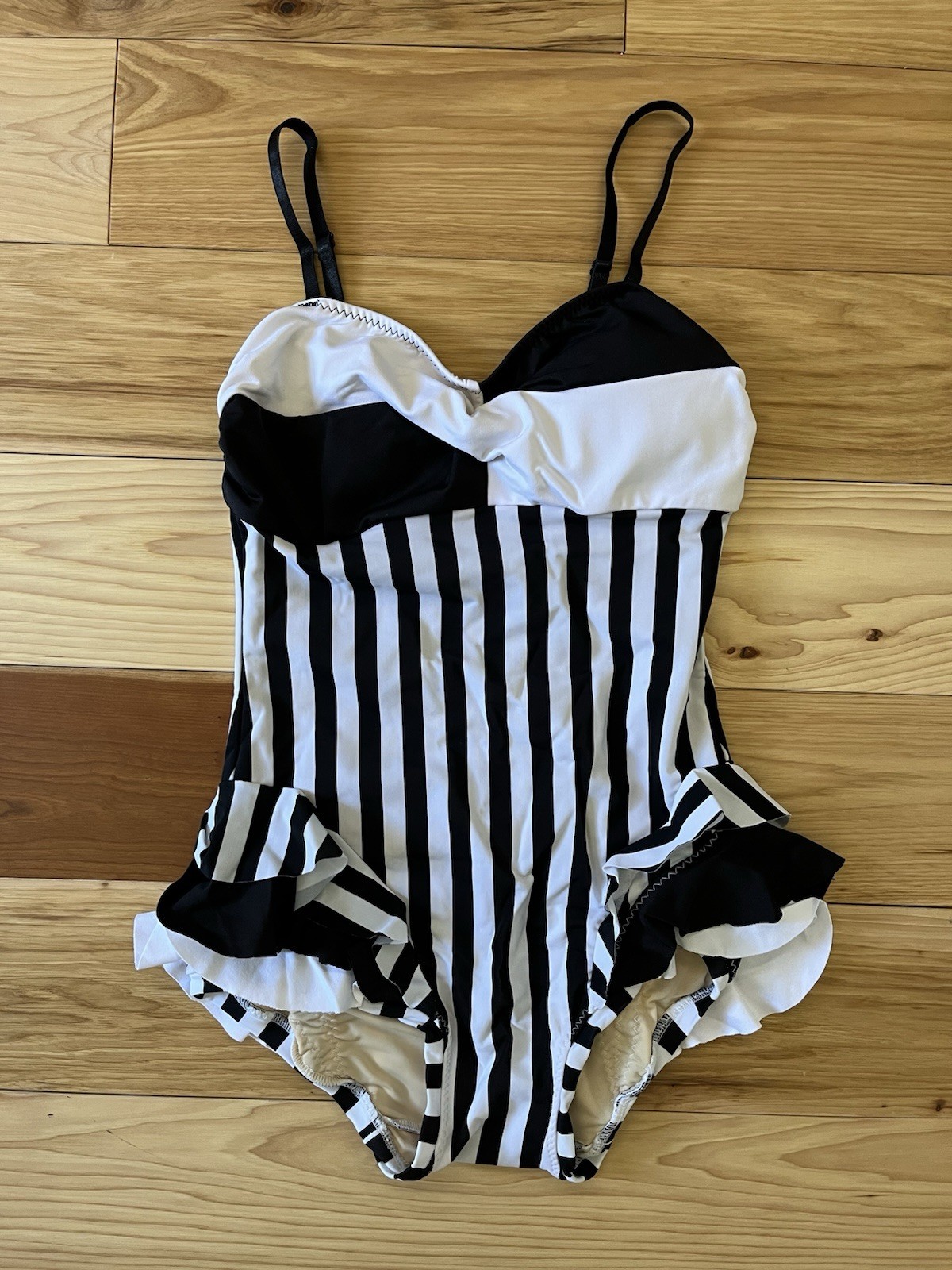 Harmony Threads Vertical Stripe Aerial Costume With Twist Top XS Black & White