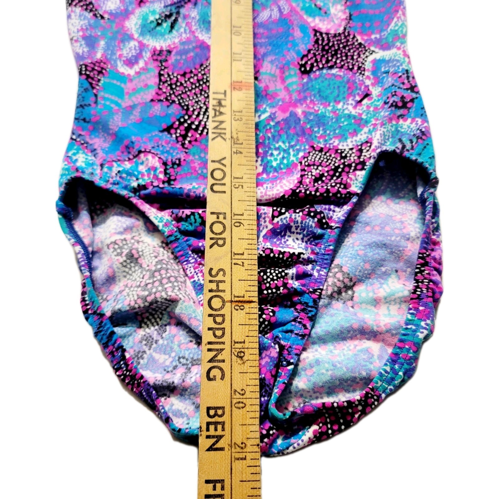 GK Elite VTG Vibrant Blue Pink Botanical Cotton LS Leotard Bodysuit AS Adult S