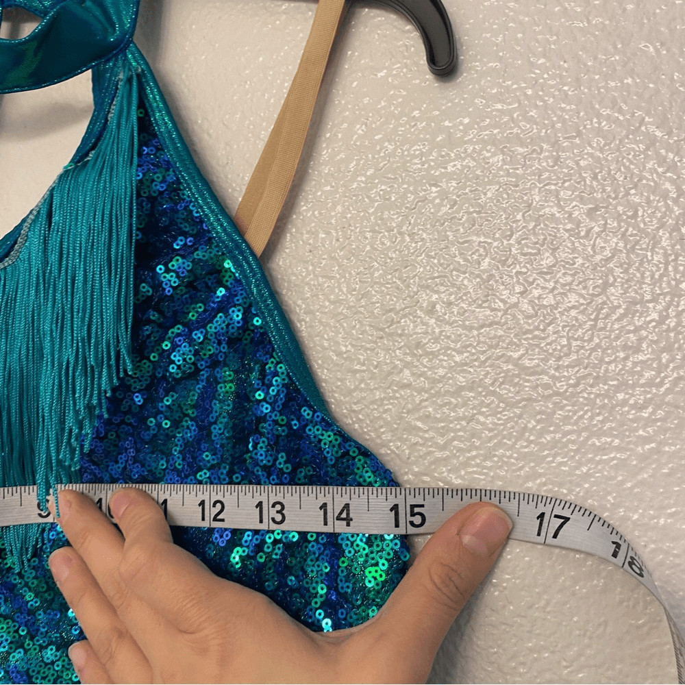 Revolution 10th House Dance Costume teal sequin fringe ELECTRA TH23105 adult MA