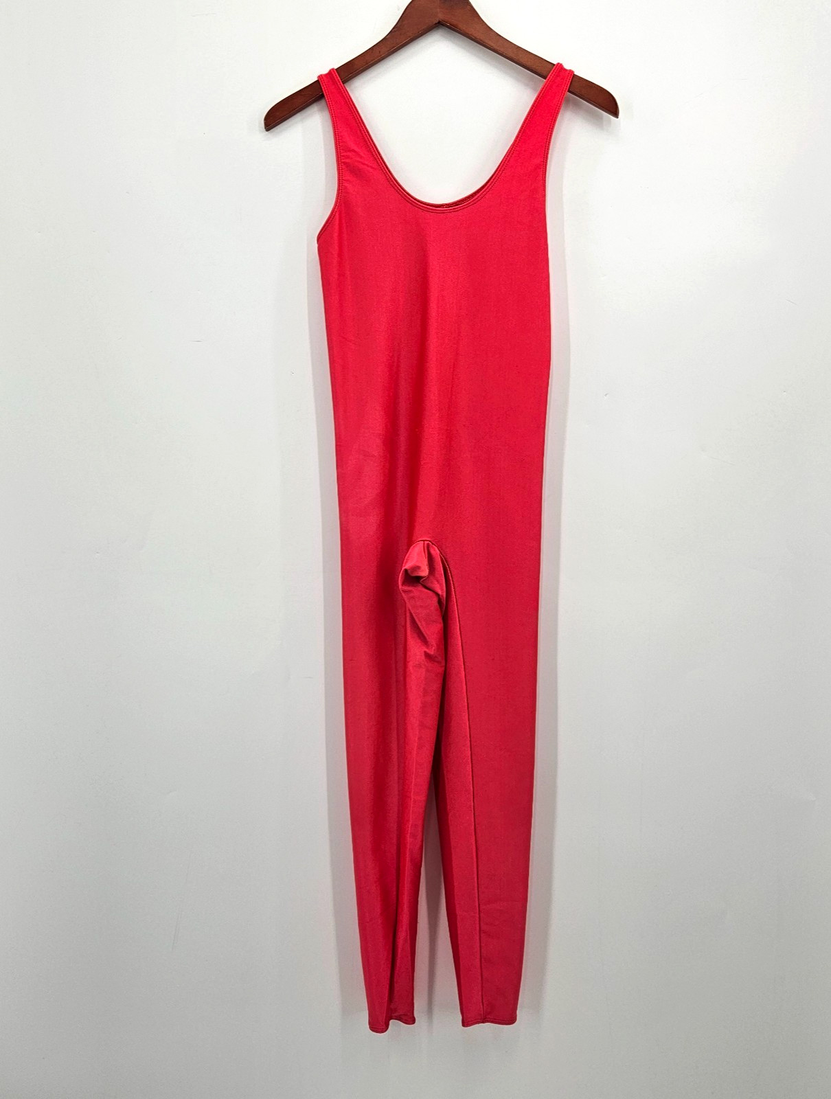 Vintage THE BODY CO. Shiny Jumpsuit Bodysuit Large Red Nylon Spandex Unitard