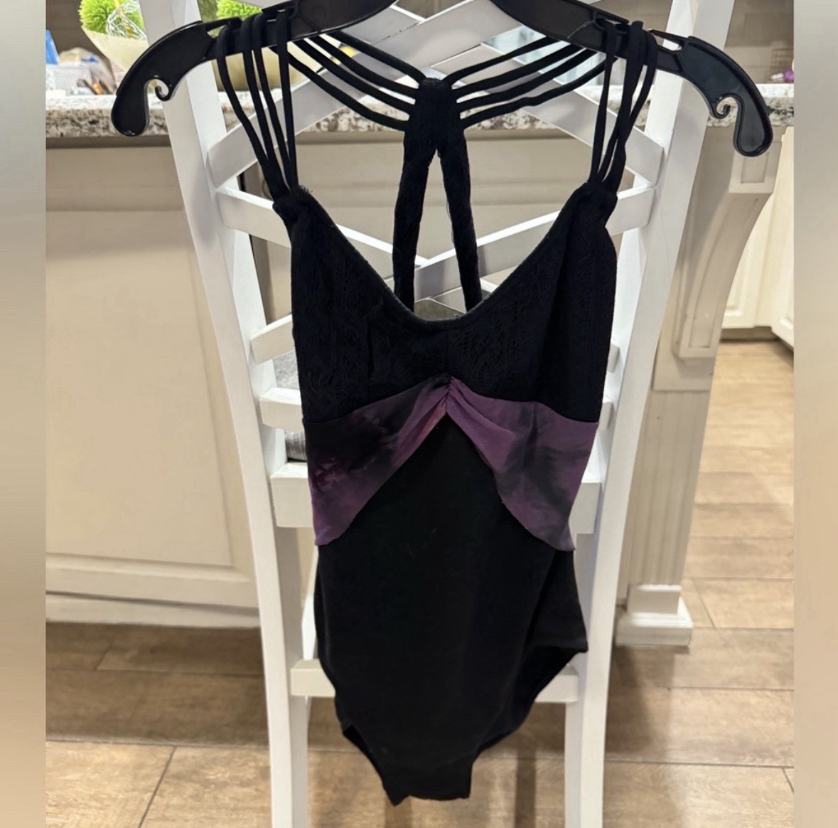 Capezio Women’s Black Leotard Purple Mesh Detail Strappy Back Polyester Blend