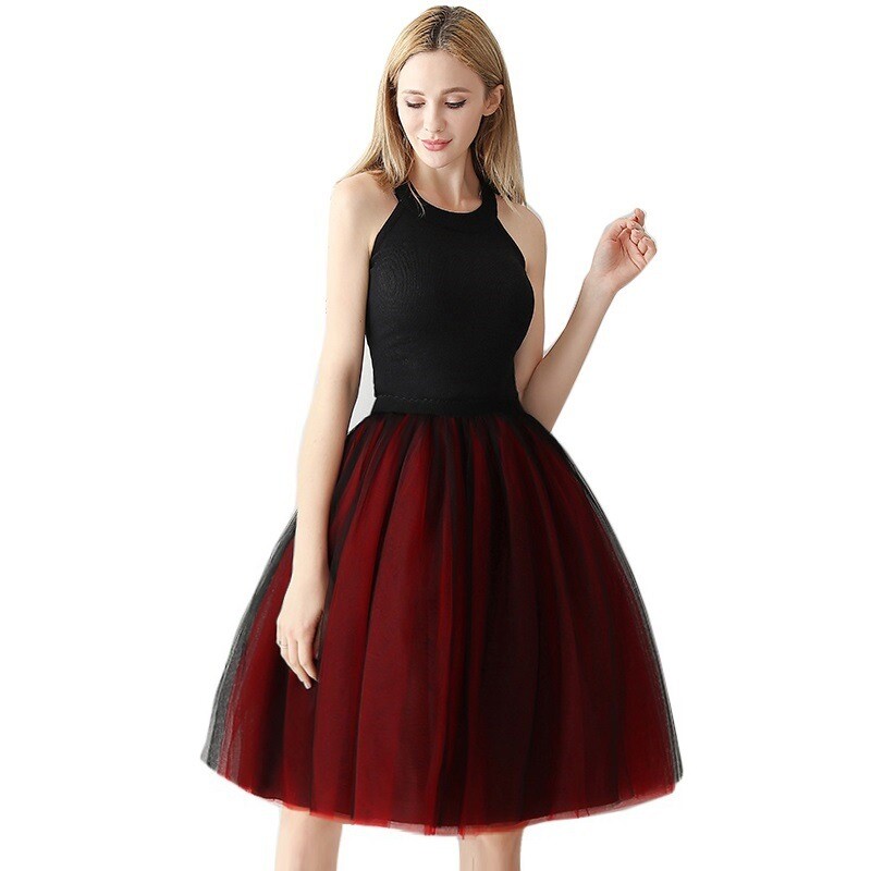 Women Dance Skirt Tutu Pleated Mesh Tulle Midi Knee Length 7 Layers Party