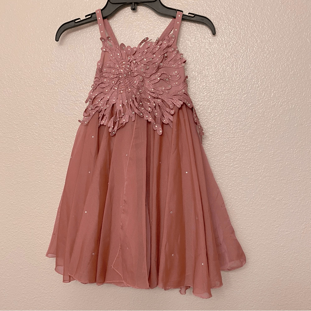 Glamour solo dance costume pink mauve lyrical rhinestone chiffon dress LC child