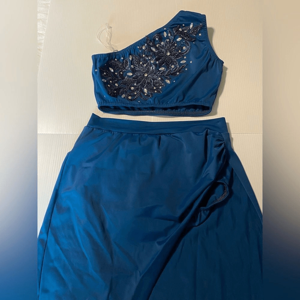Kelle dance costume blue 2 piece AWAKENING 4424 contemporary lyrical MA adult
