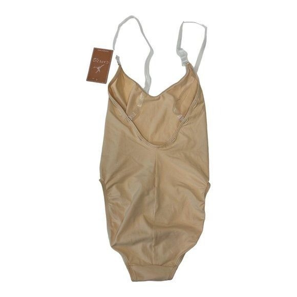 CAPEZIO Camisole Leotard w/Adj Clear Strap Women Small -Natural/Sun Tan- Dance.