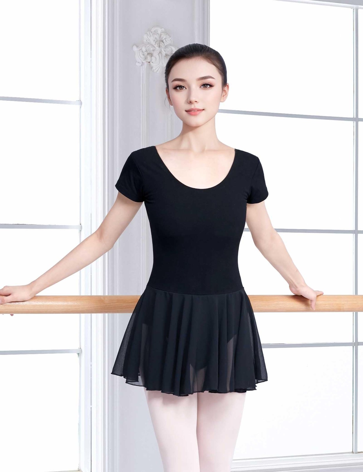 Short Sleeve Ballet Leotards for Women Adult, Gymnastics Bodysuits Dance Skir…