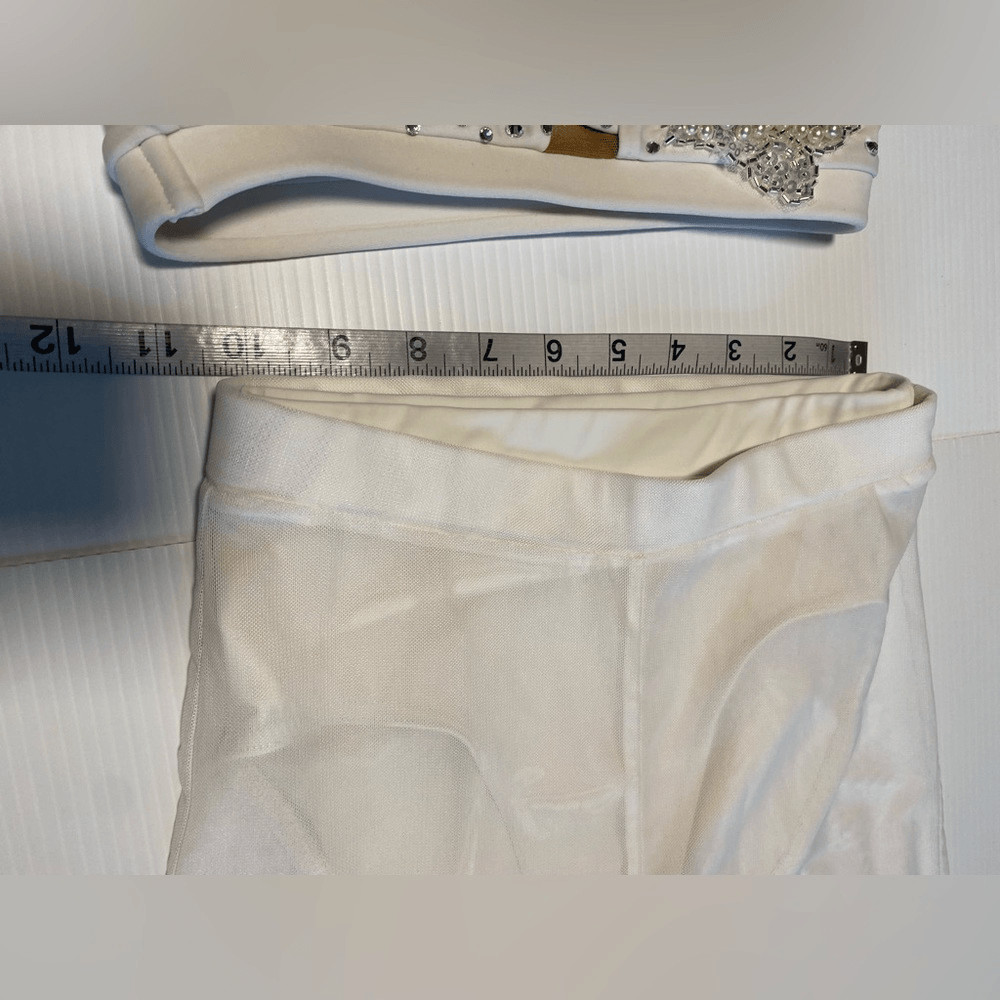 AA dance costume 2 piece set white custom rhinestoned top pants XSA adult LC