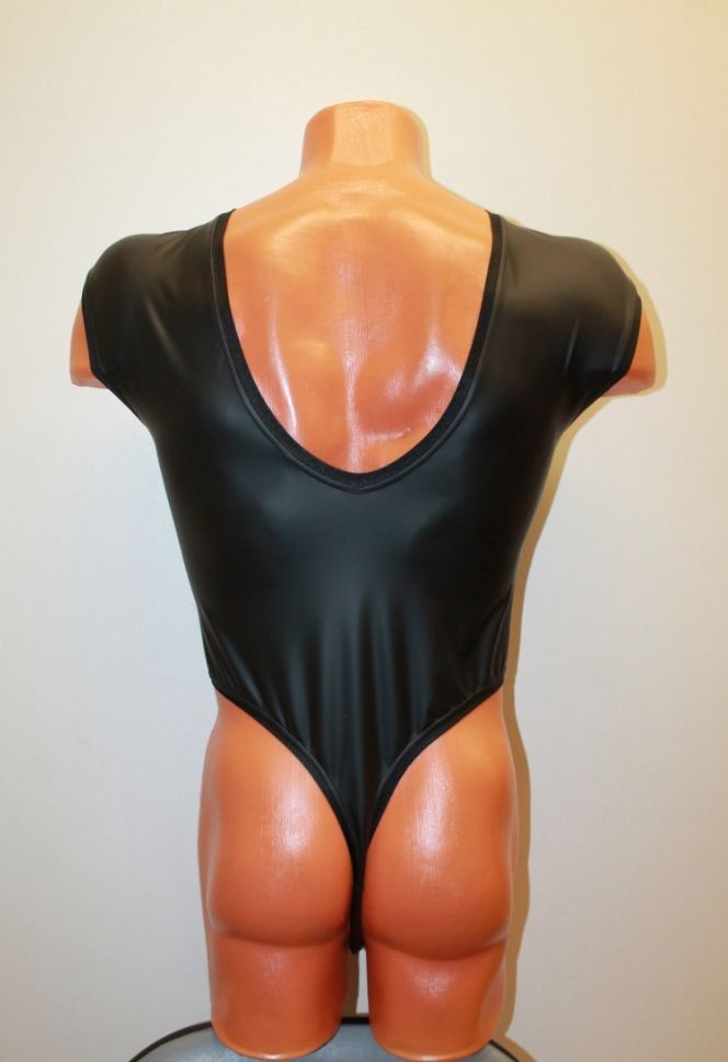 Men Thong Leotard 150-05 Black Spandex Leayher-like Size S