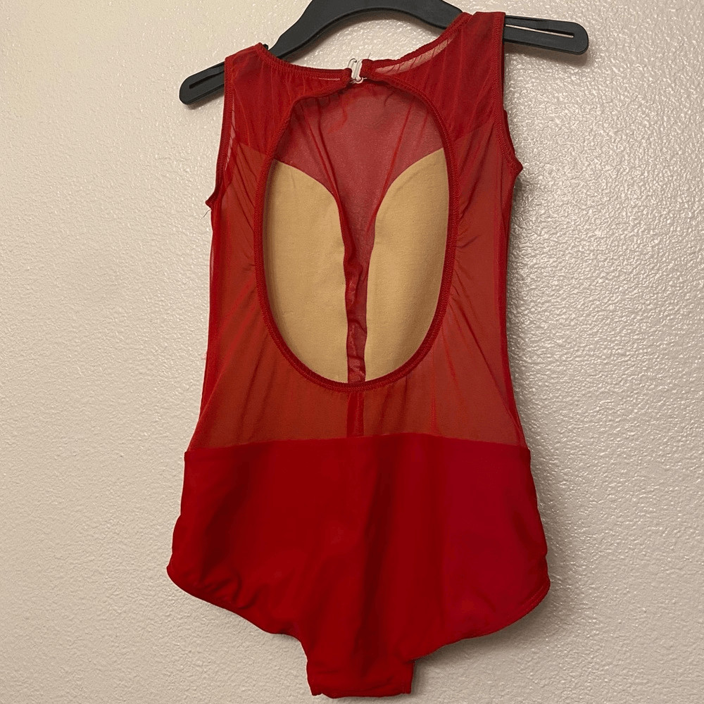 Ilogear Glamorous red custom solo dance costume leotard rhinestone mesh MA adult