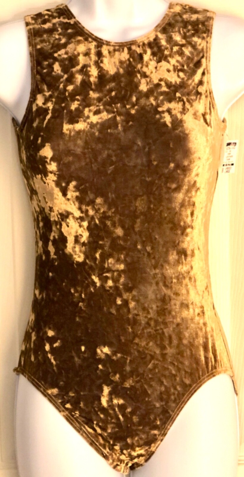 GK ADULT LARGE BEIGE CRUSHED VELVET GYMNASTIC DANCE BASIC TANK LEOTARD Sz AL NWT