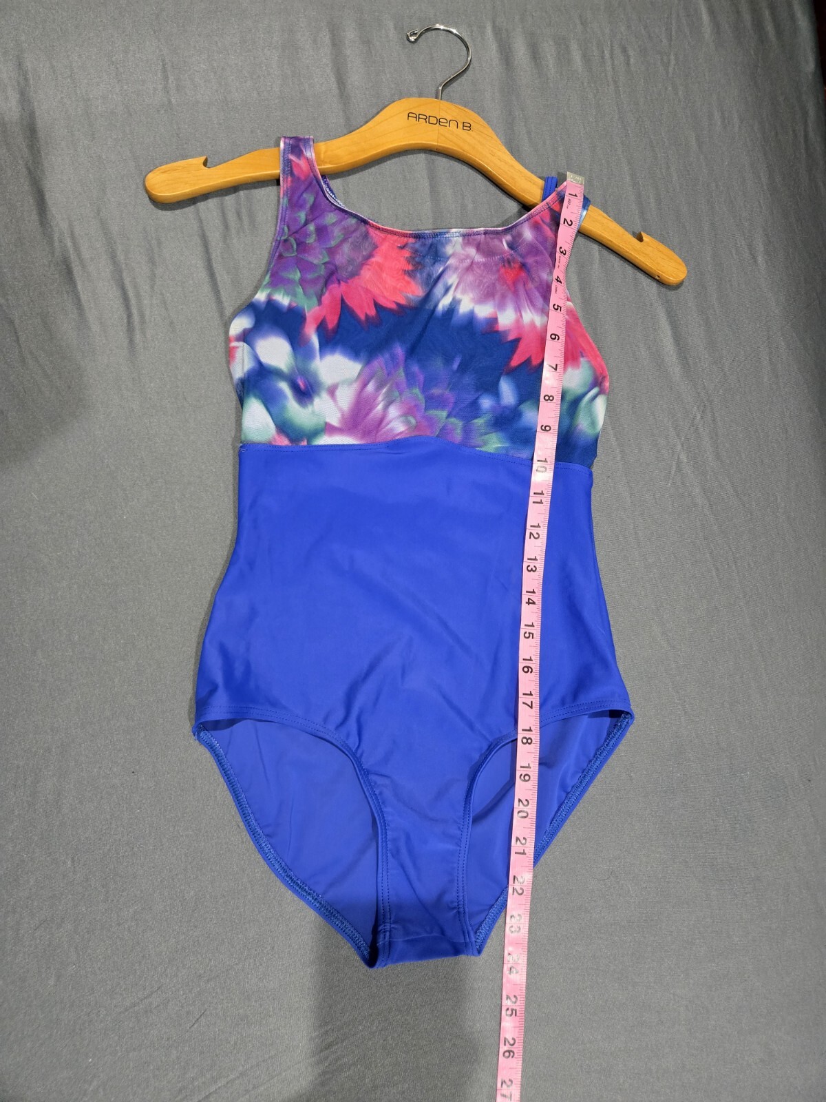 Plume Blue floral Mesh Tank Leotard Blue bottom multicolor top Size: AS