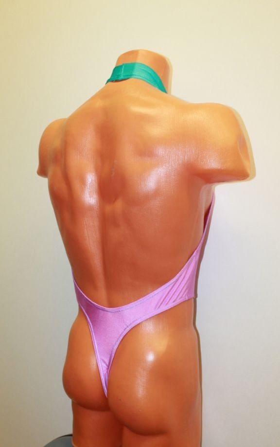 Men Thong Leotard 153-24 High Collar Open Back Multi-Color Spandex Size M