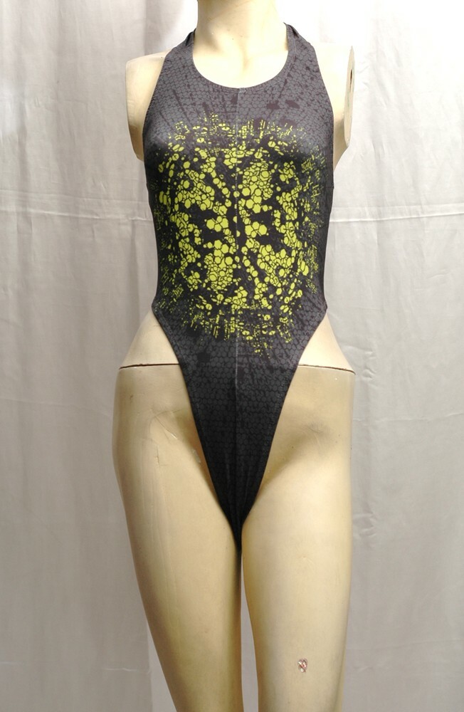Grey Black Green Pattern Spandex Leotard for Women Size 10 Medium