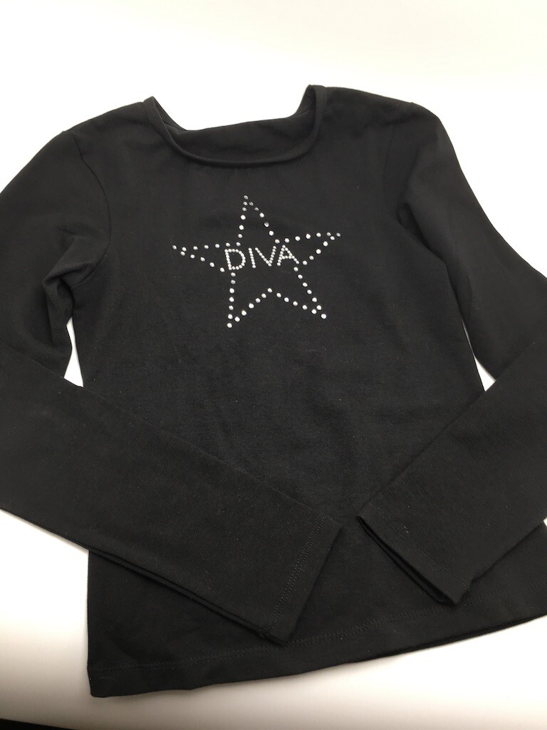 Reflections women long sleeve tee shirt Diva star black cotton lycra MED LG 8-12