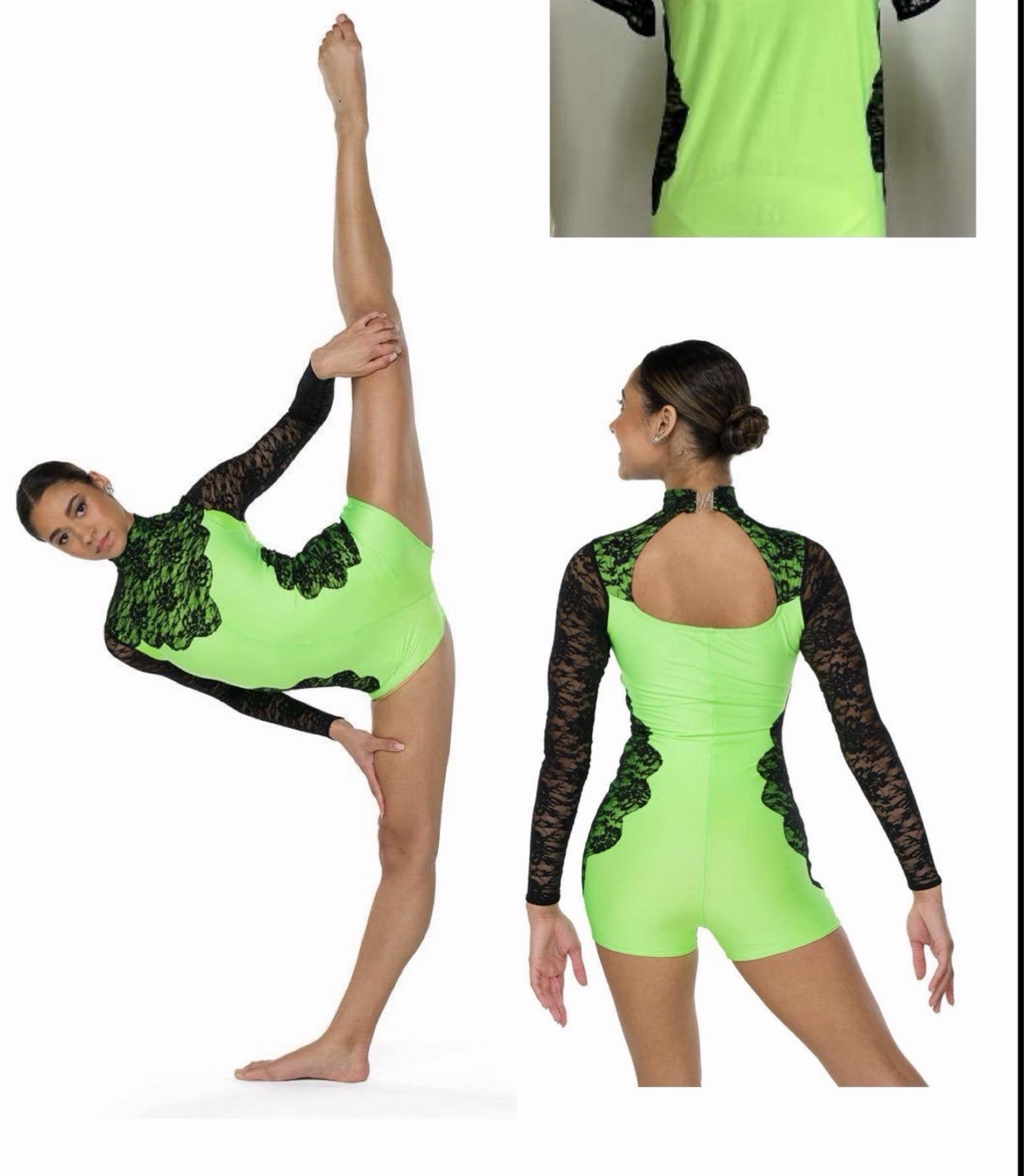 A Wish Come True 25252 Green Floral Lace Long Sleeve Dance Unitard Leotard