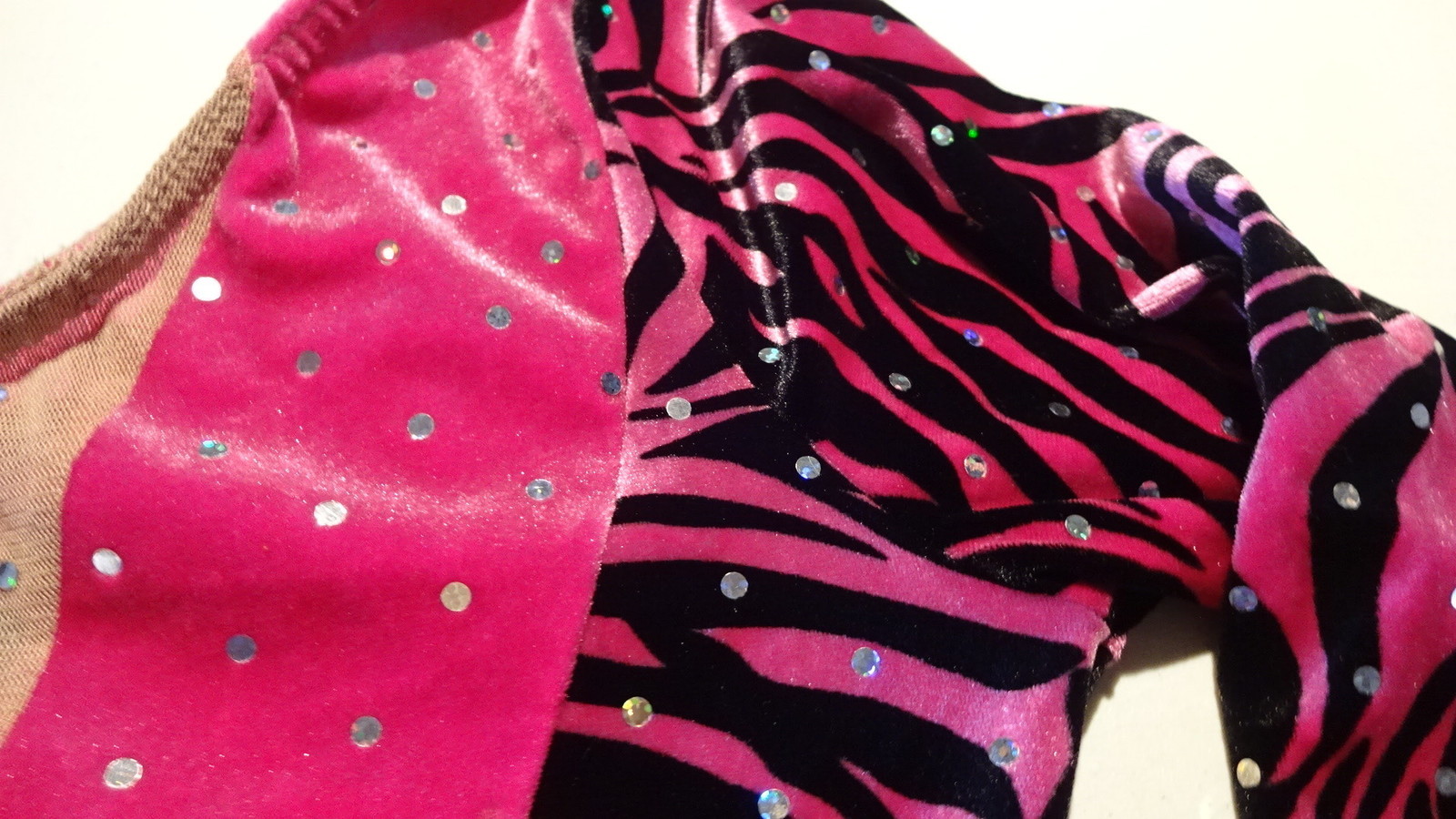 DANCE COSTUME Hot Pink & Black Leopard Print Rhinestones Adult Sz 12 – 14