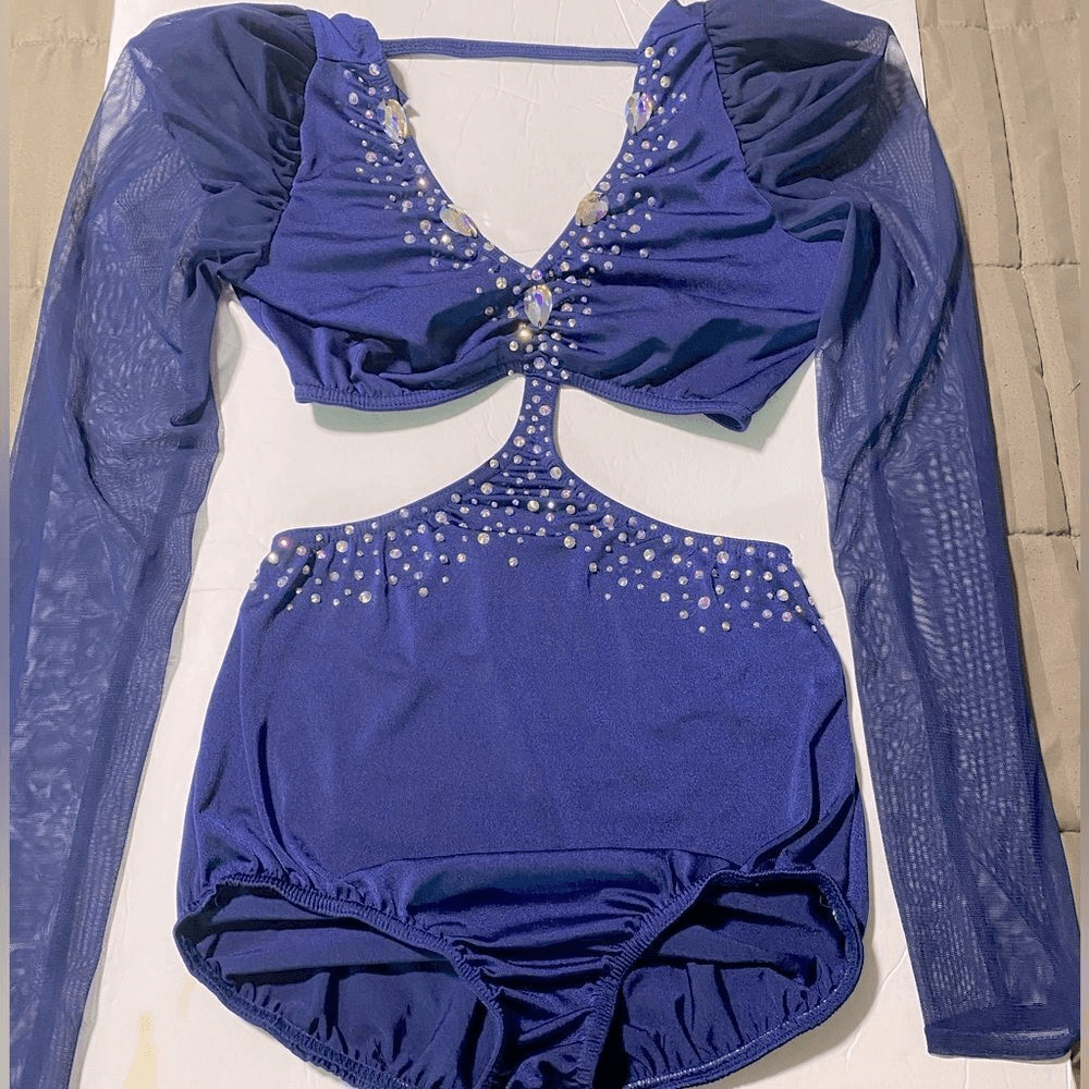 Kelle Competition Dance Costume Navy Blue Long Sleeve Lyrical Solo Adult Medium