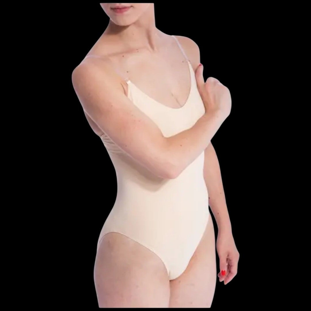 NWOT Capezio Nude Camisole-Style Leotard with Clear Transition Straps Sz Medium