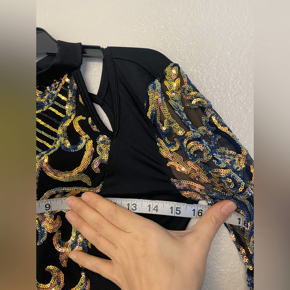 Curtain Call Dance Costume flying solo black sequin jazz acro J5513 LA