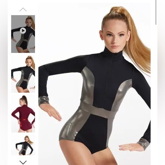 Weissman Balera Premium Metallic Zip Front Leotard NEW Size Adult Small Black