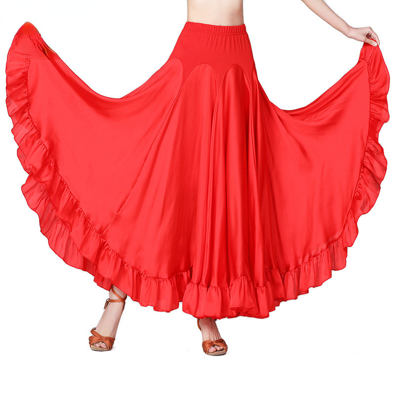Ladies Swing Satin Skirt Ballroom Modern Waltz Tango Dance Costume Fairy Chic
