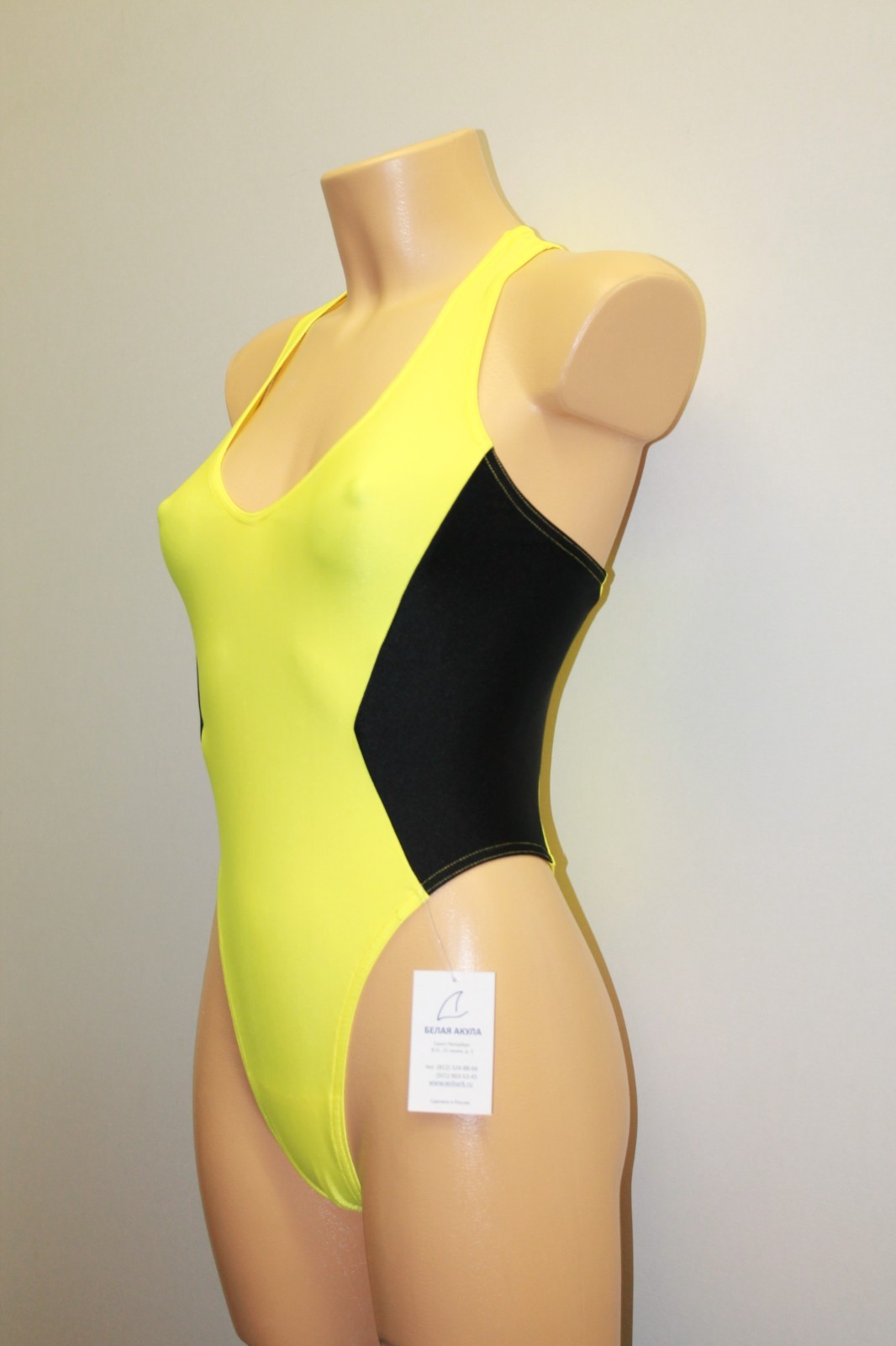 Women Thong One-piece Leotard 202-20 Racerback Yellow and Black Spandex Size M