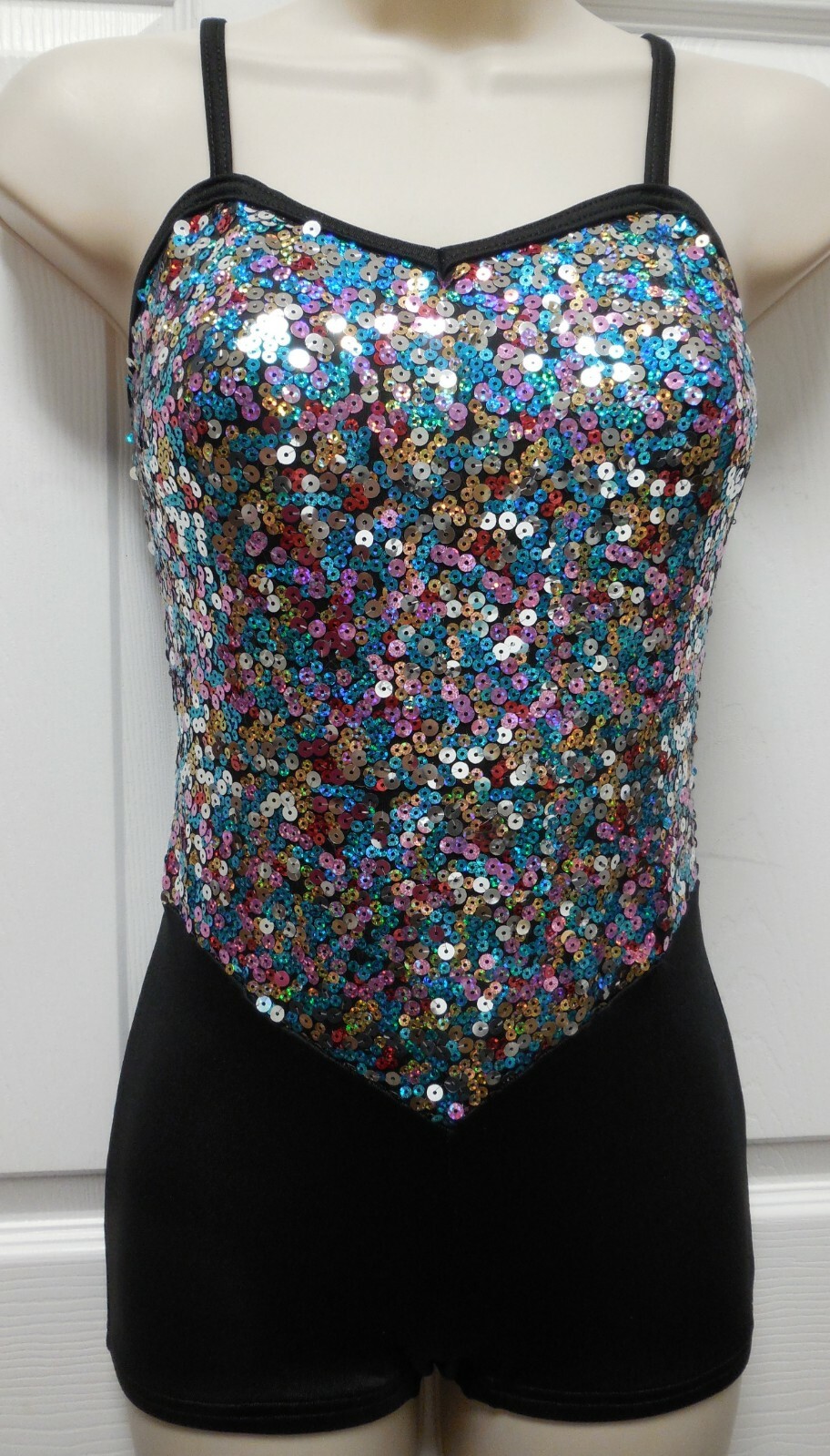 Silver Multicolor Sequin Shorty Unitard Boycut Leotard Dance over 40 available