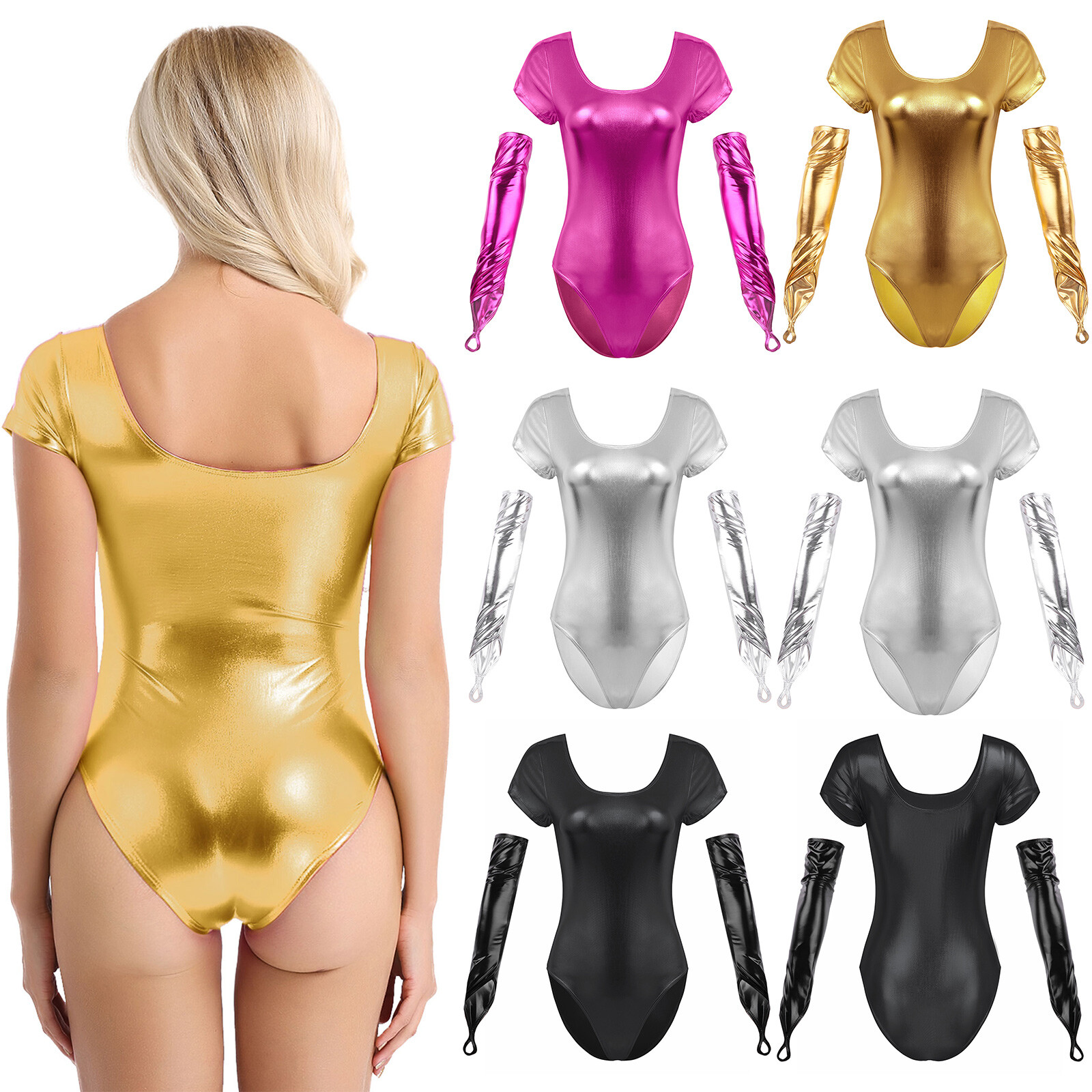US Adult Women Ballet Dance Leotard Metallic Shiny Skating Bodysuit Sexy Catsuit