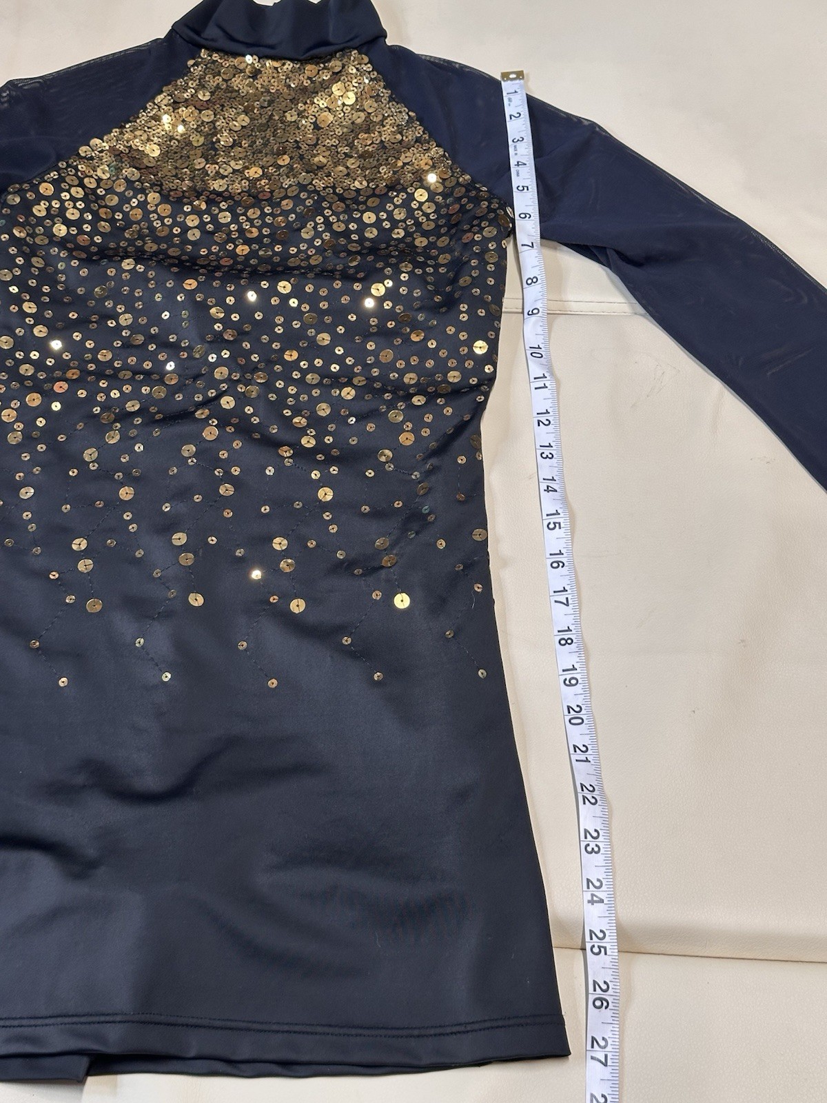 BALERA sparkly black gold leotard mesh sleeves SA euc dance acro costume Women S