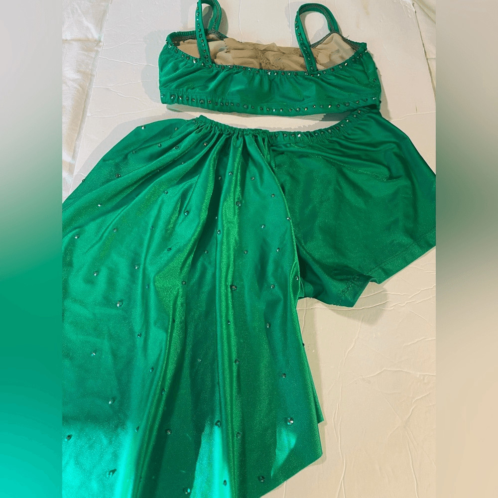 Pumpers solo Custom Kelly Green dance costume leotard 2 piece MA-Medium adult