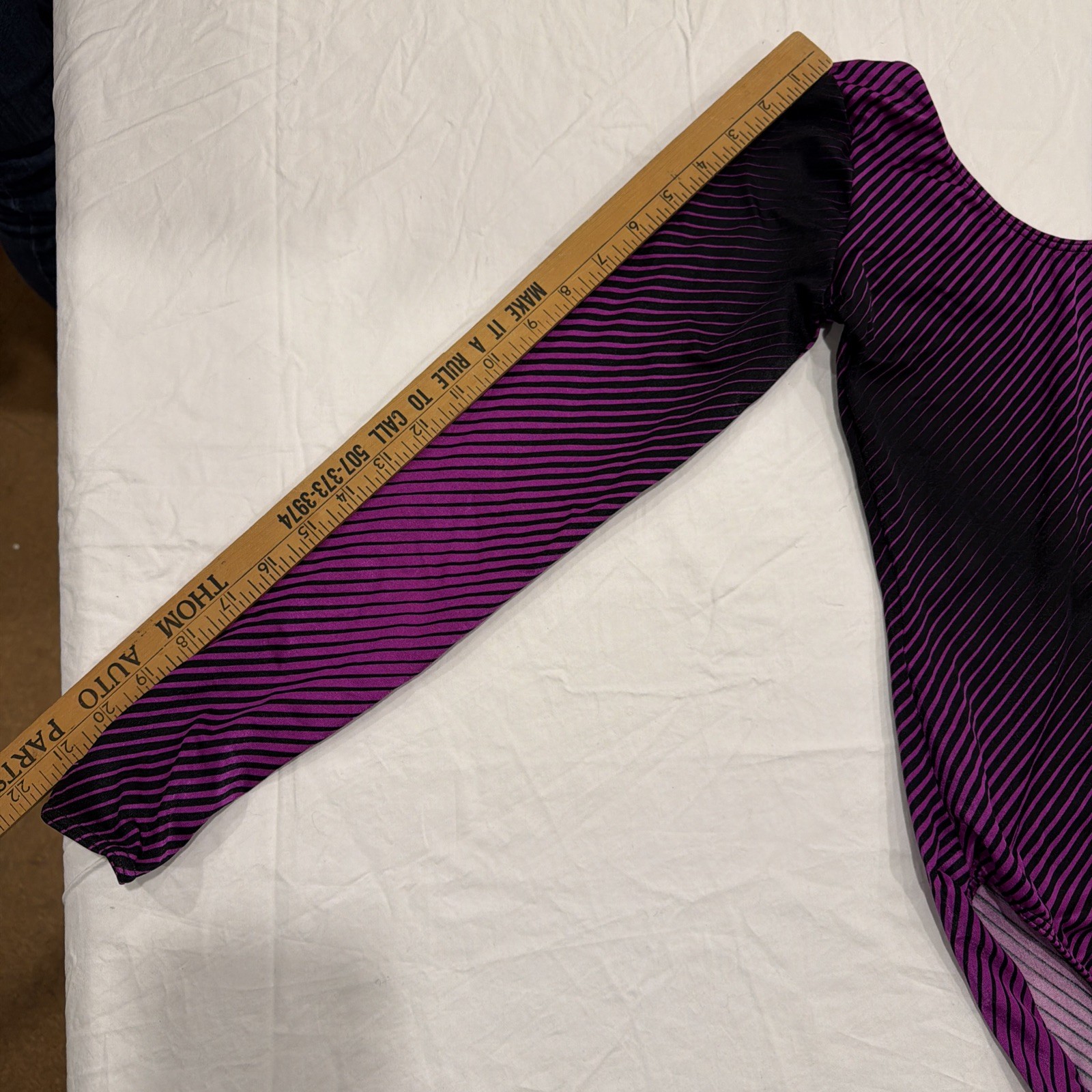 Vintage Danskin Purple Black Stripes Long Sleeve Leotard Size M Adult Dance