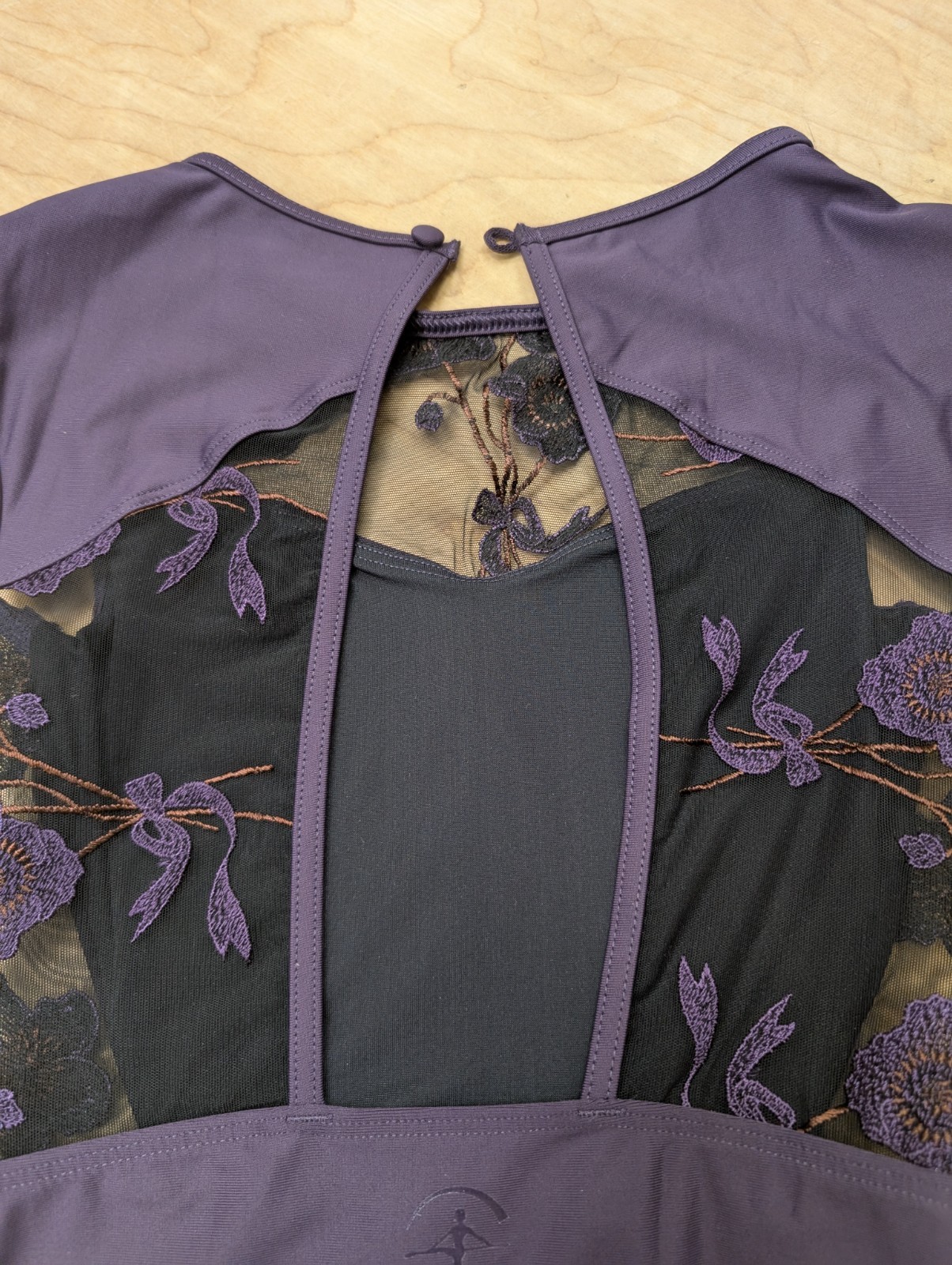 Wear Moi Muscari Purple With Purple Floral Mesh Lace Cap Sleeve Leotard Ballet