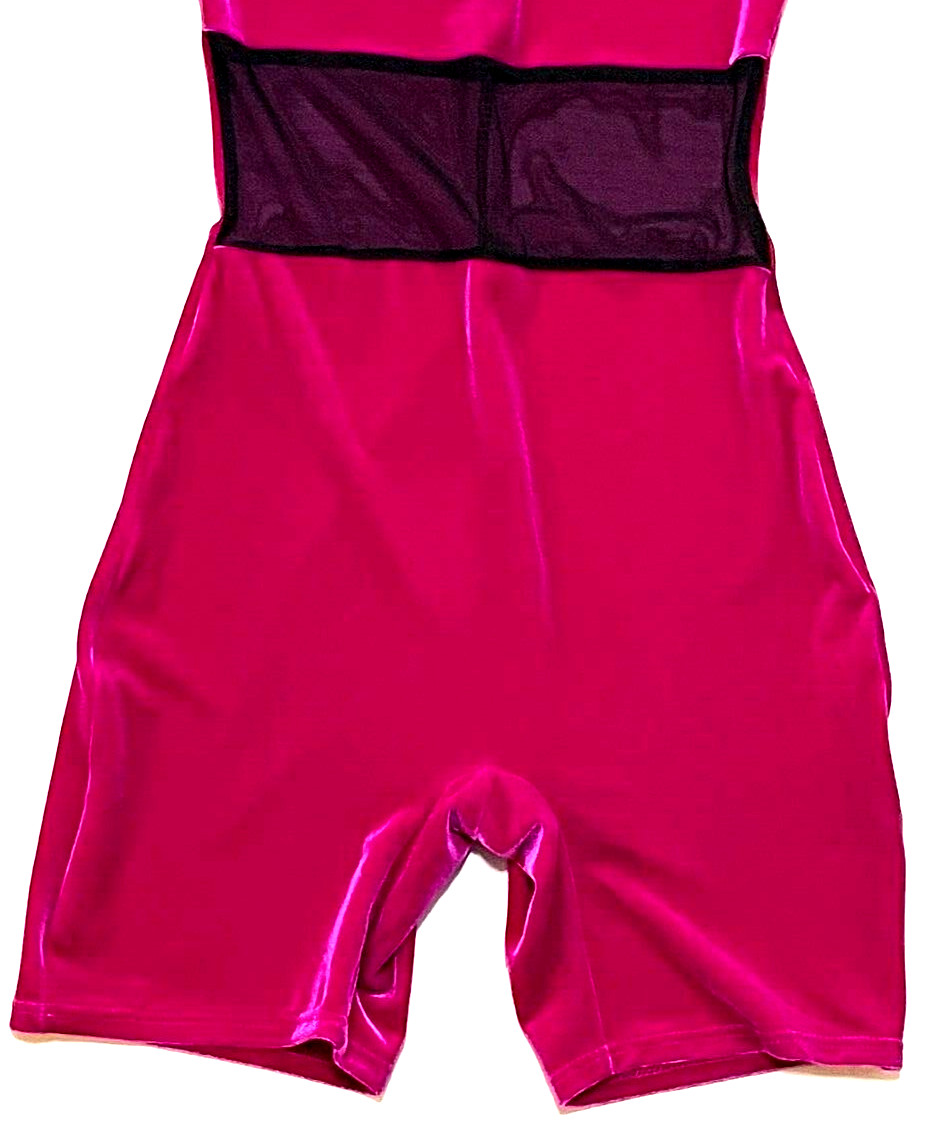 Motionwear Velvet Biketard Bodysuit Unitard Mesh LS Competition Duet New Women M