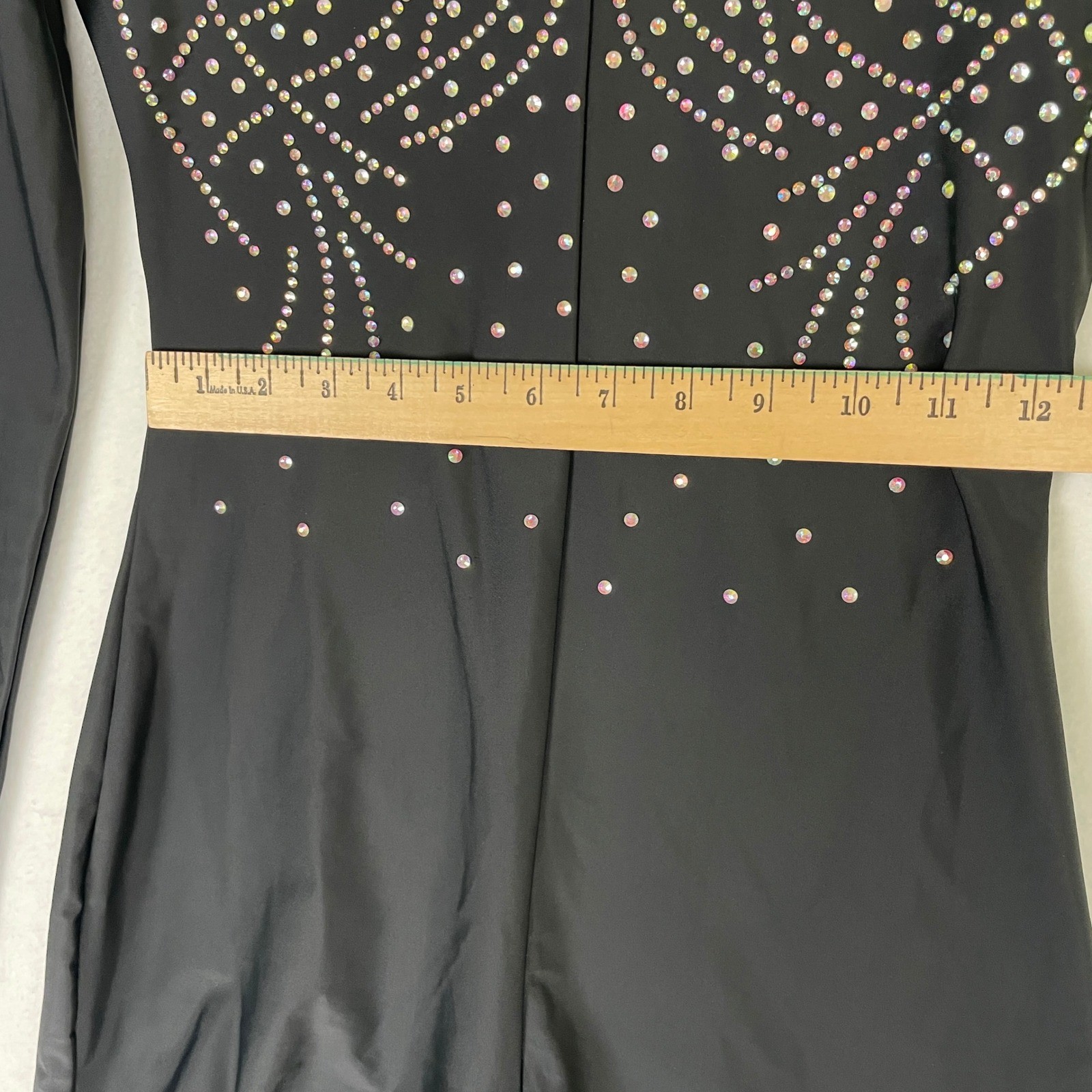 Alexandra Collection Leotard Women’s Large Black Long Sleeve Romper Rhinestone