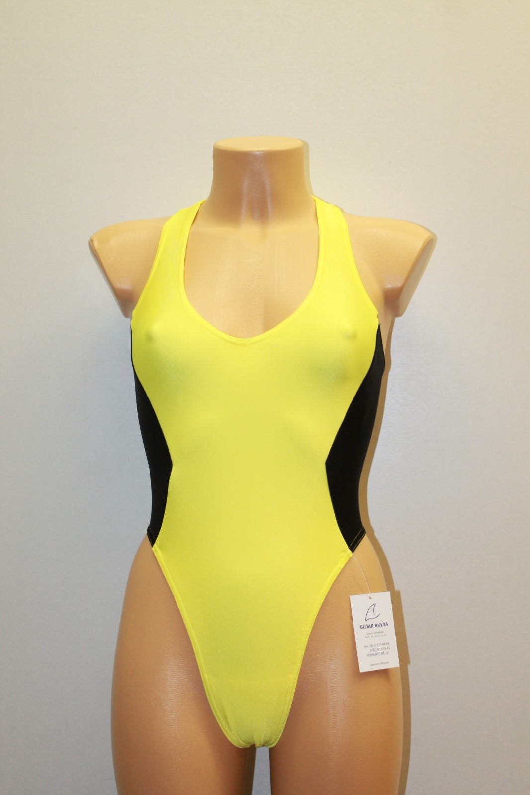 Women Thong One-piece Leotard 202-20 Racerback Yellow and Black Spandex Size M
