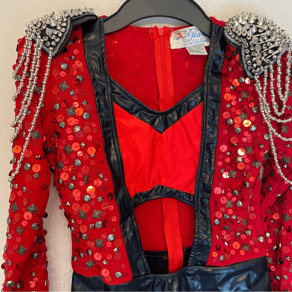 Glamour mature faux leather red goth grunge studed Dance Custom solo costume XLC
