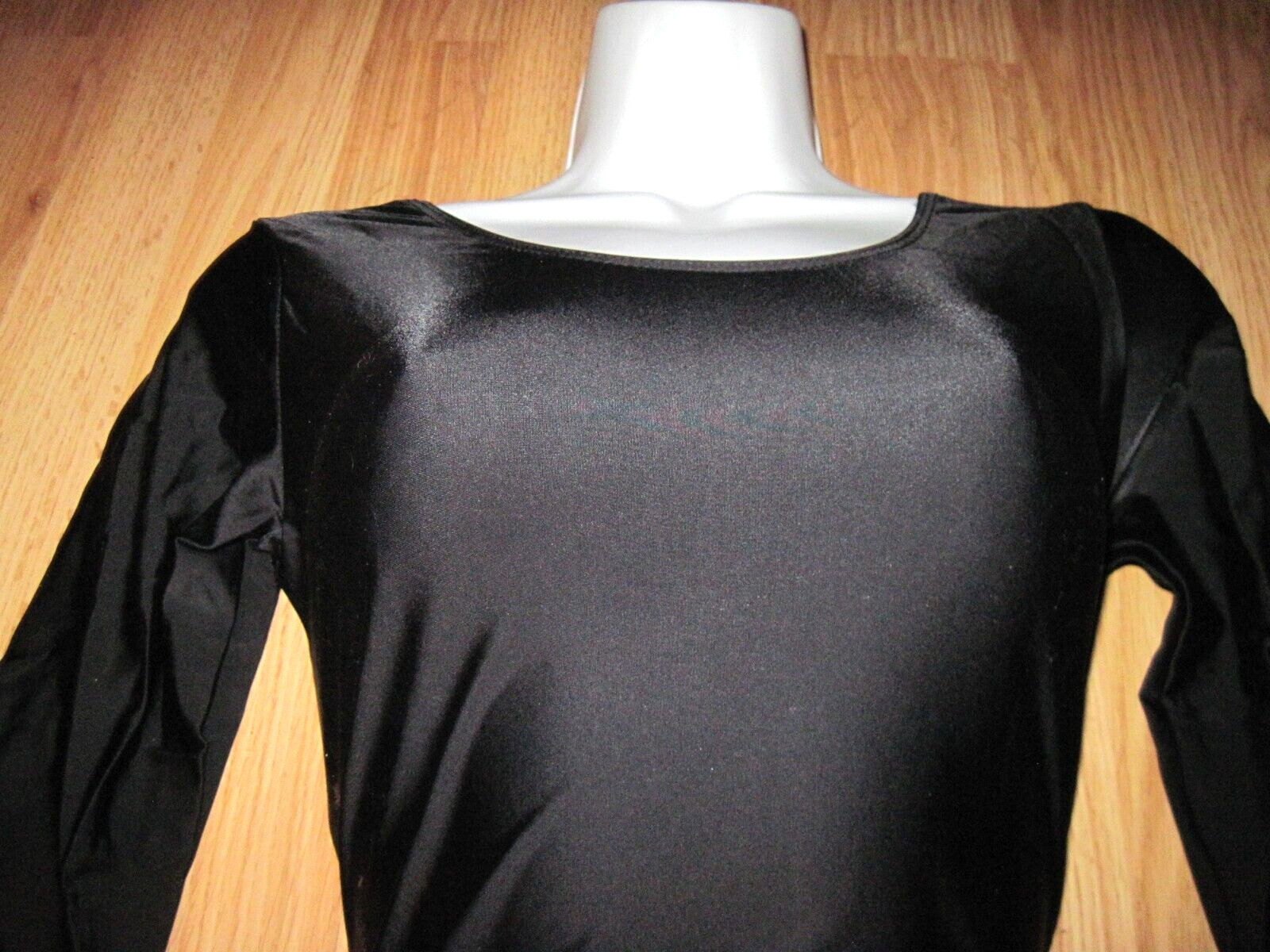 Plus Size Shiny Black Spandex Long Sleeve Scoop Neck Leotard Size XXL-2XL New