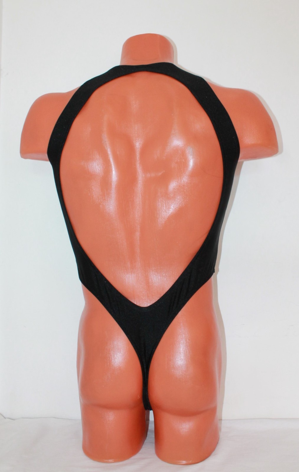 Men Thong Leotard 154-56 Open Back Hole Crotch Black Spandex Size XL