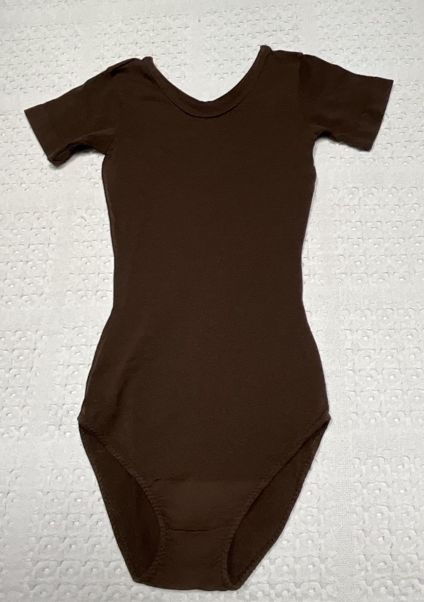 VTG SEARS CLING-ALON BROWN LEOTARD SHORT SLEEVE SCOOP NECK DANCE GYMNASTICS*S/M