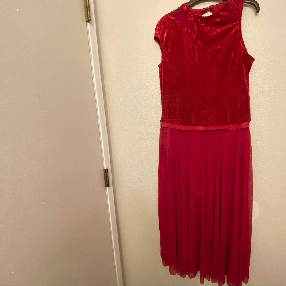 Weissman Dance costume red maxi mesh flocked dress More 12261 Adult XLA