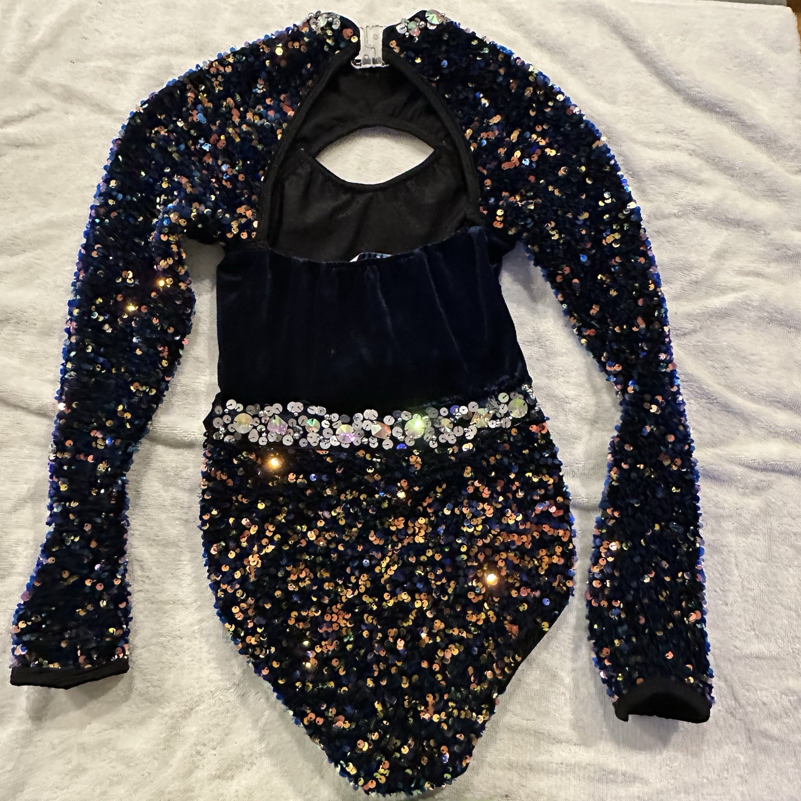 Glamour Navy Blue Velvet Sequin Rhinestone Embellished Solo Dance Costume XSA