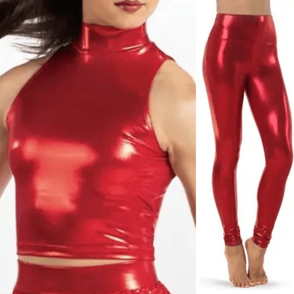 WEISSMAN Balera Dance Costume 2 piece red Cropped Metallic pants 14826 ML9756 SA