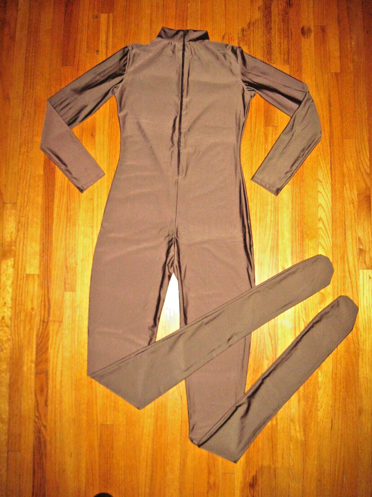 Plus Size Shiny Brown Long Sleeve T Neck Footed Unitard Size XL-14-16 New
