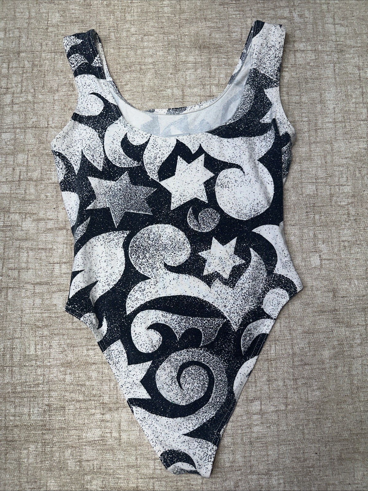 Vintage Nike High Cut Leotard Bodysuit Large Made in USA Black White Star 90s