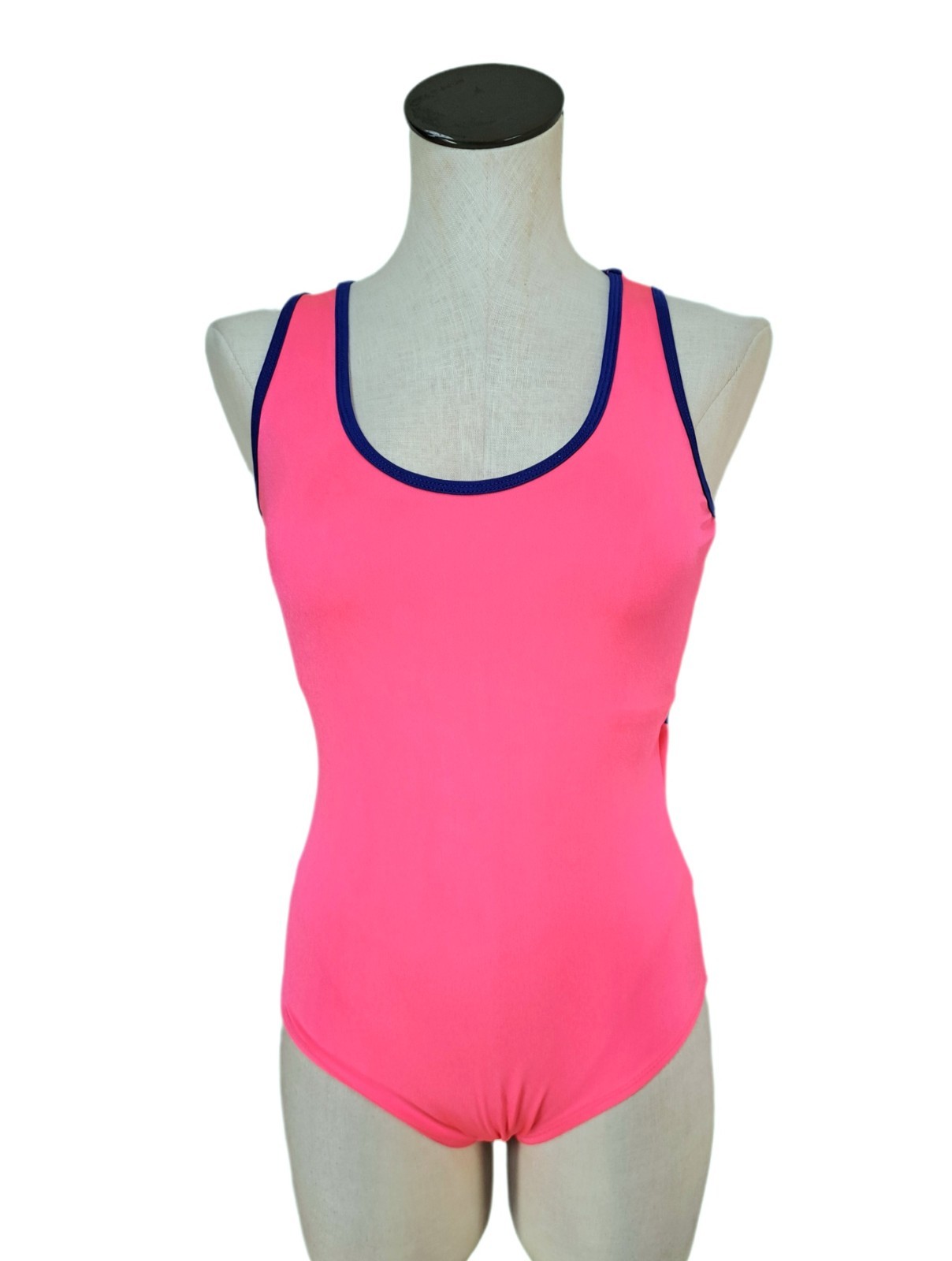 Aja VTG 90s Twisted Triangle Open Back Leotard Coolmax Bra Liner Neon Pink AM