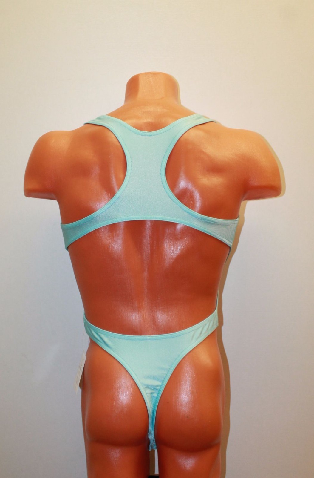 Men Thong Leotard 152-14 Racerback Light Pink and Light Blue Spandex Size S