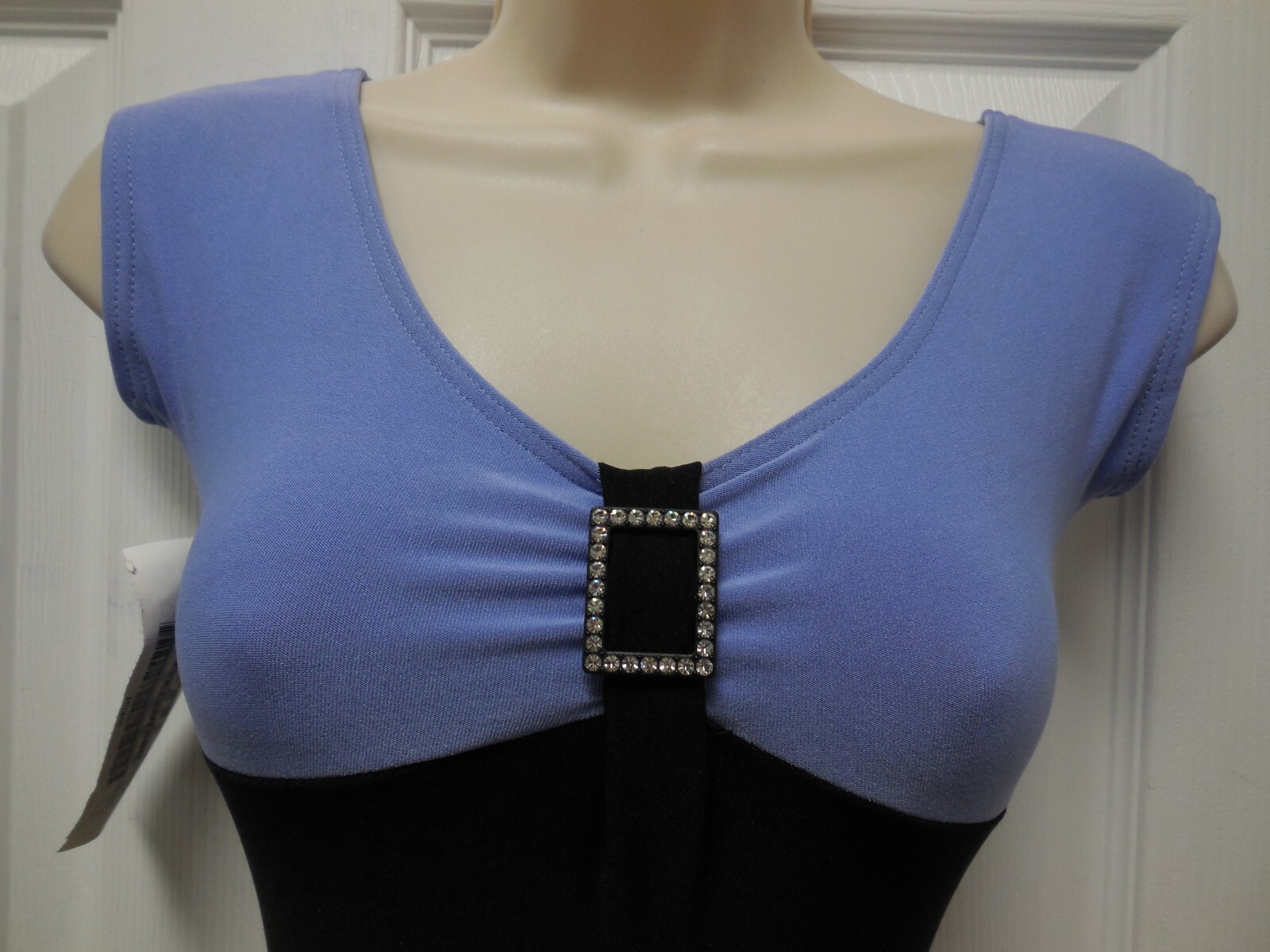 Cap Sleeve Periwinkle Black Leotard 2 Tone Rhinestone Slide over 10 available