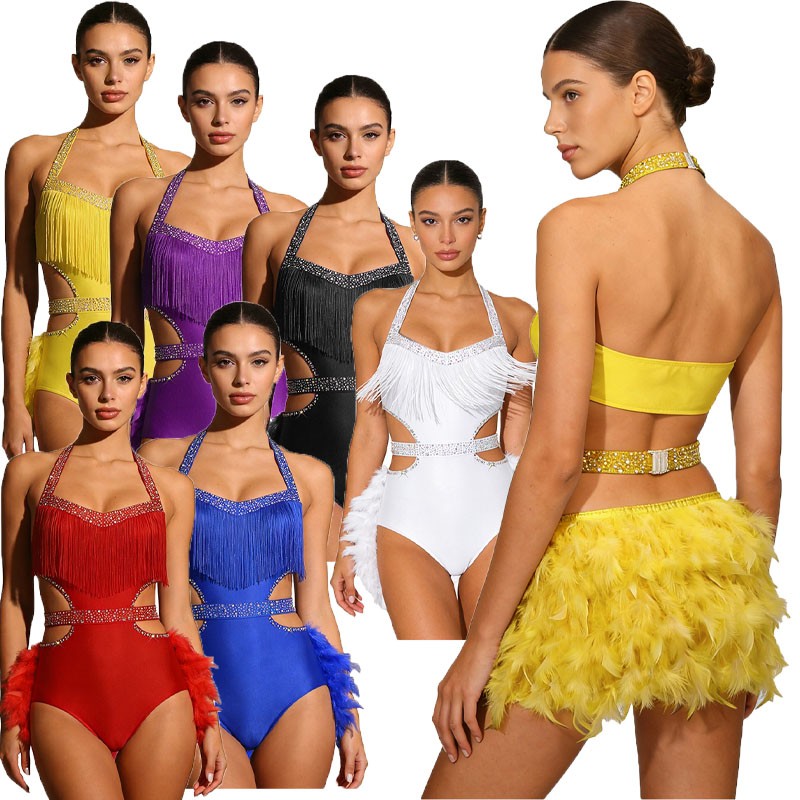 US Womens Bodysuit Dresses Leotard Sleeveless Jumpsuit Competition Glittery Sexy