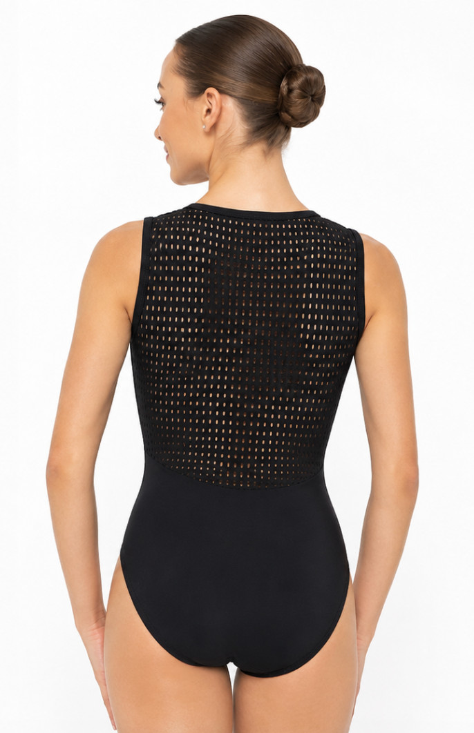 Jule Leotard -Pendeloque Dot Mesh Ballet Dance Leotard – Black – MEDIUM – NWT